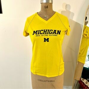 Women’s Raglan Short Sleeve Yellow University of Michigan V-Neck Athletic Top S